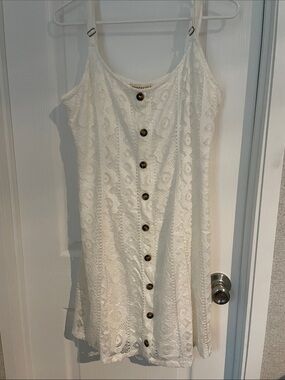 Aeropostale White Lace Button-Front Mini Dress